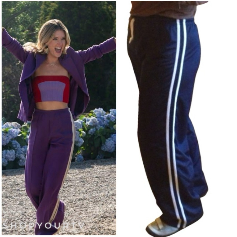Vintage Navy blue wide leg athletic pant with side stripes high rise trendy M